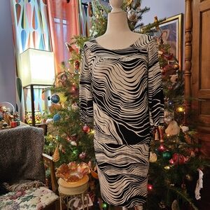 BCBGMaxAzria Black and Cream Long Sleeve Dress